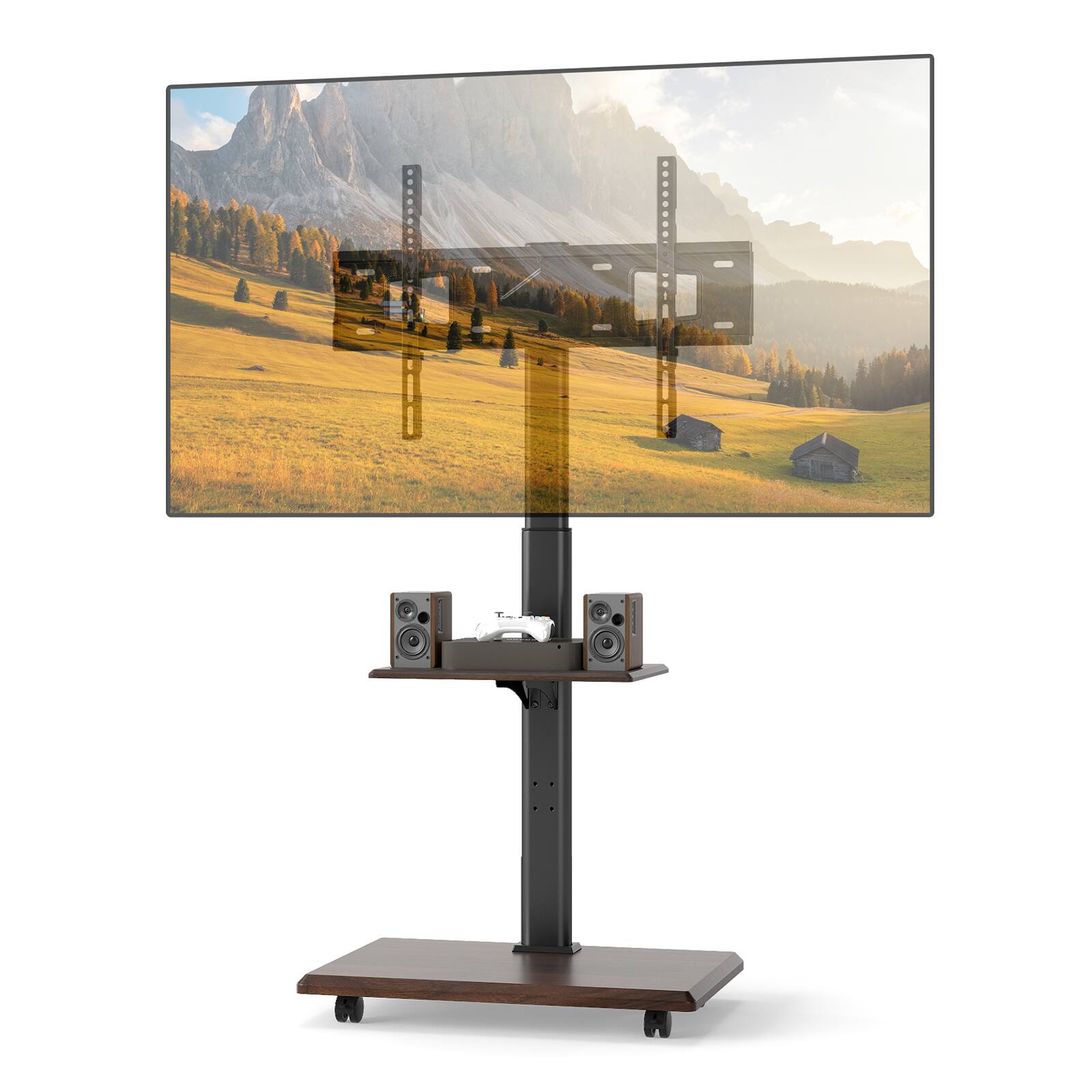 Front. Gymax - Gymax Rolling TV Stand on Wheels w/30 Degree Tilt Mount Adjustable Shelf & Cable Management Walnut & Black - Black.