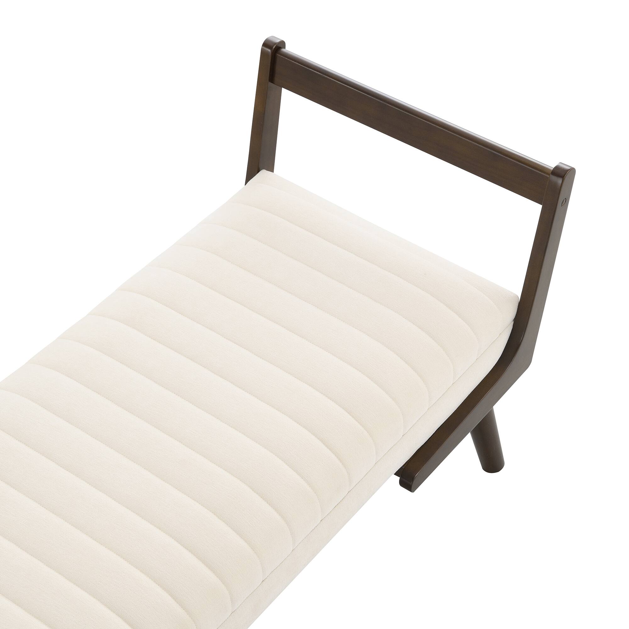 Alt View 2. GOODSILO - Mid-Century Modern Upholstered Bench with Walnut Wood Legs and Channeled Tufted Design for Living Spaces - Beige.