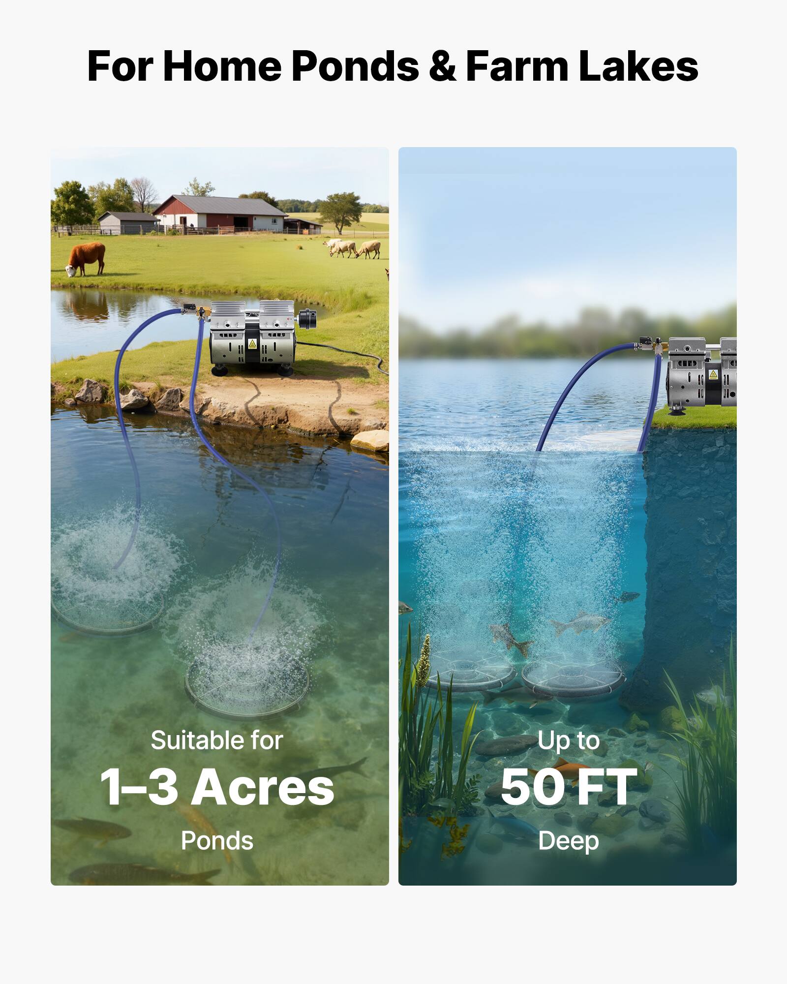 For Home Ponds & Farm Lakes

Suitable for 1-3 Acres Ponds

Up to 50 FT Deep