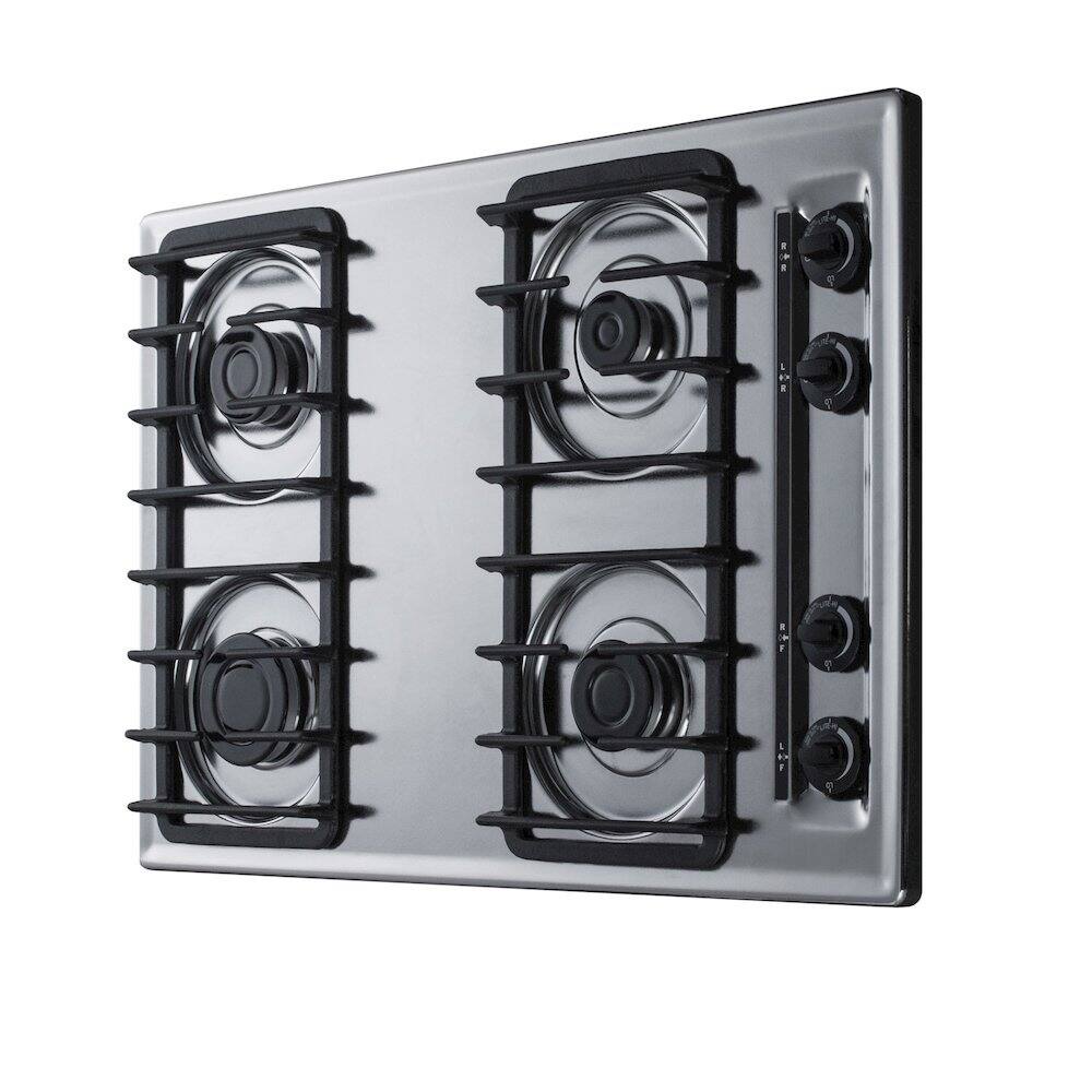 Angle. SUMMIT - 30" Wide 4-Burner Gas Cooktop - Silver.