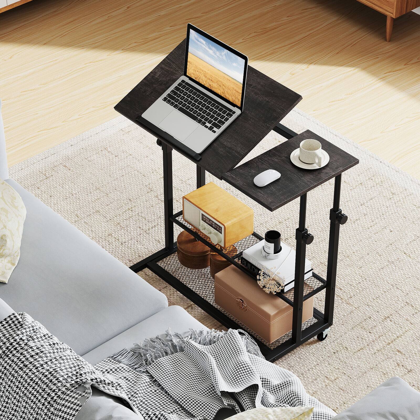 Alt View 1. Costway - Costway Mobile Stand up Desk with Tilting Tabletop Storage Shelves Wheels for Living Room Gray - Dark Gray & Black.