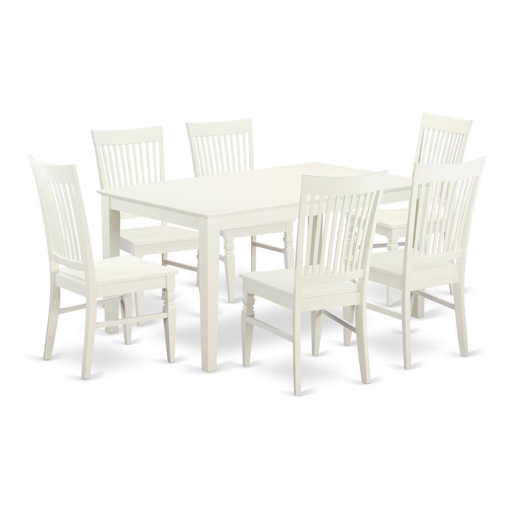 Back. East West Furniture - Dining Room Set Linen White - Brown.