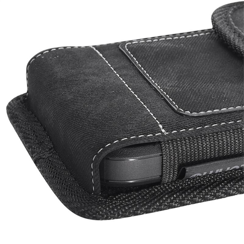 Alt View 3. LUXMO - LUXMO Large Horizontal Universal Phone Pouch with Dual Card Slots - Black Denim Fabric - Black.