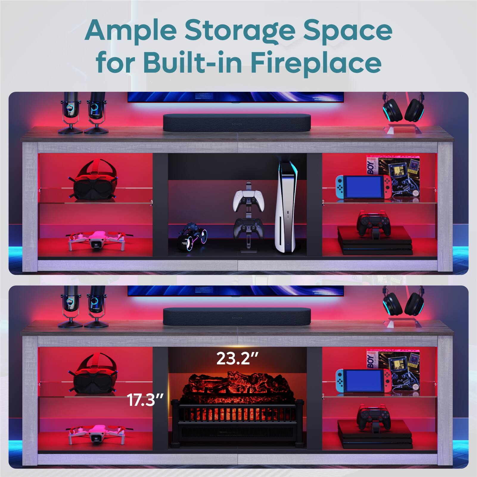 Ample Storage Space for Built-in Fireplace
23.2" x 17.3"