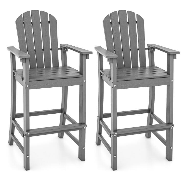 Front. SlickBlue - Outdoor Counter Stools Set of 2 with Footrest and Armrests, Durable HDPE - Grey.
