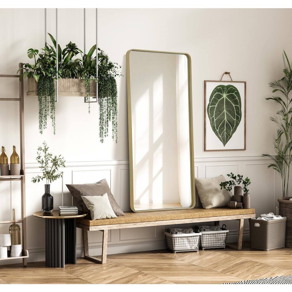 Alt View 6. Elegant Decor - Contour Metal Rectangle Mirror 30x60 in Brass - Brass.