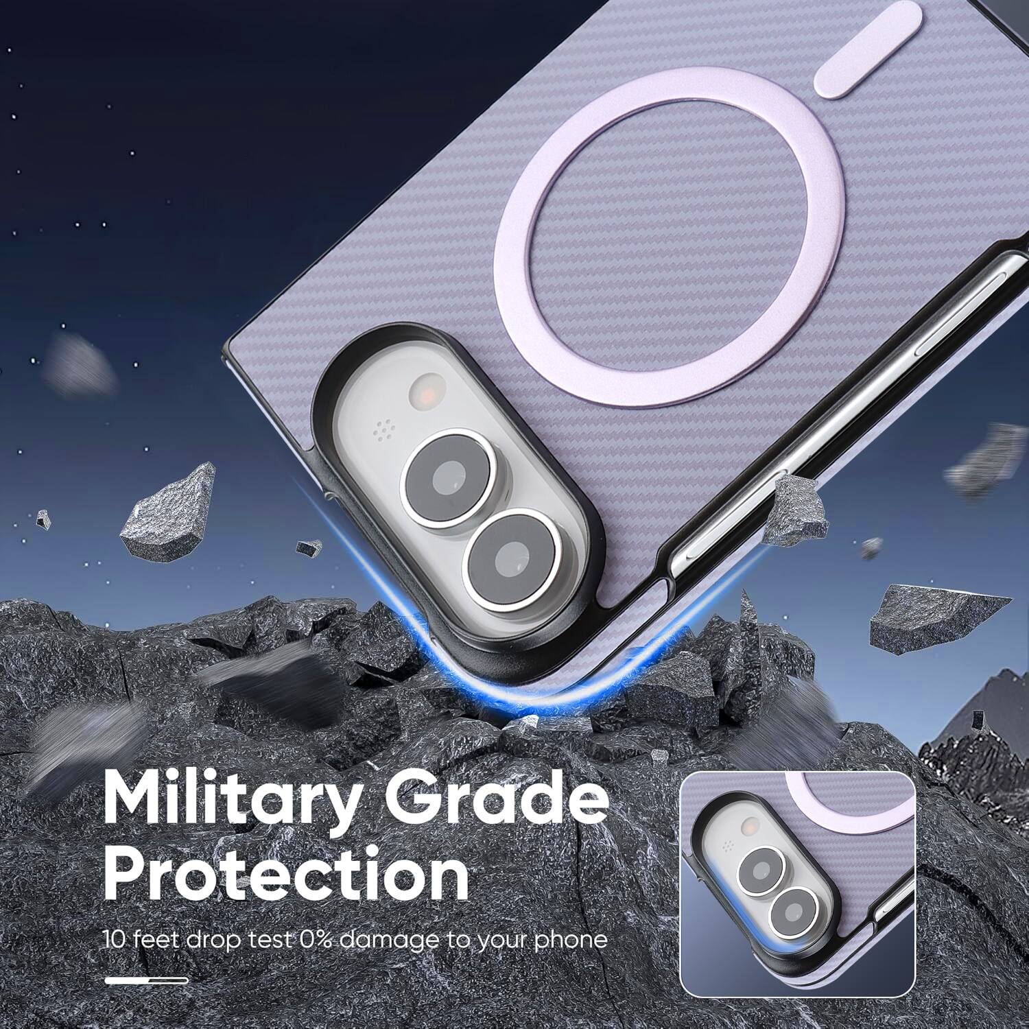 Military Grade Protection  
10 feet drop test 0% damage to your phone