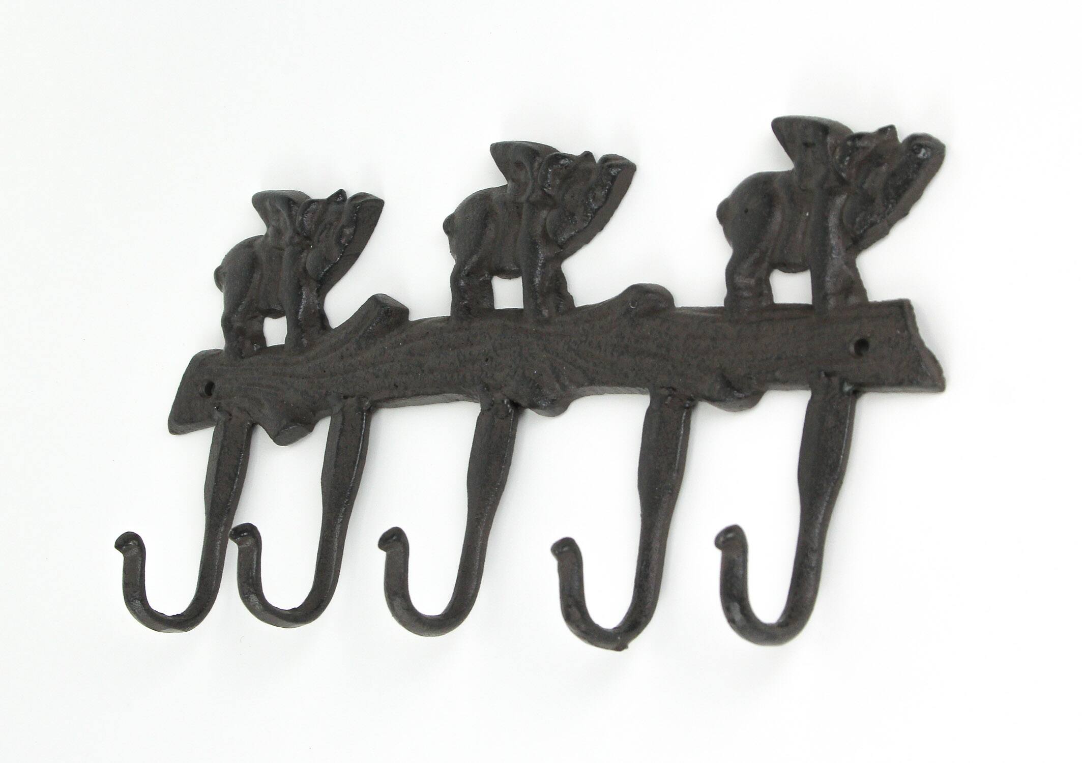 Alt View 1. De Leon Collections - Rustic Brown Cast Iron Flying Pigs 5 Hook Wall Rack Country Farmhouse Decor - Brown.