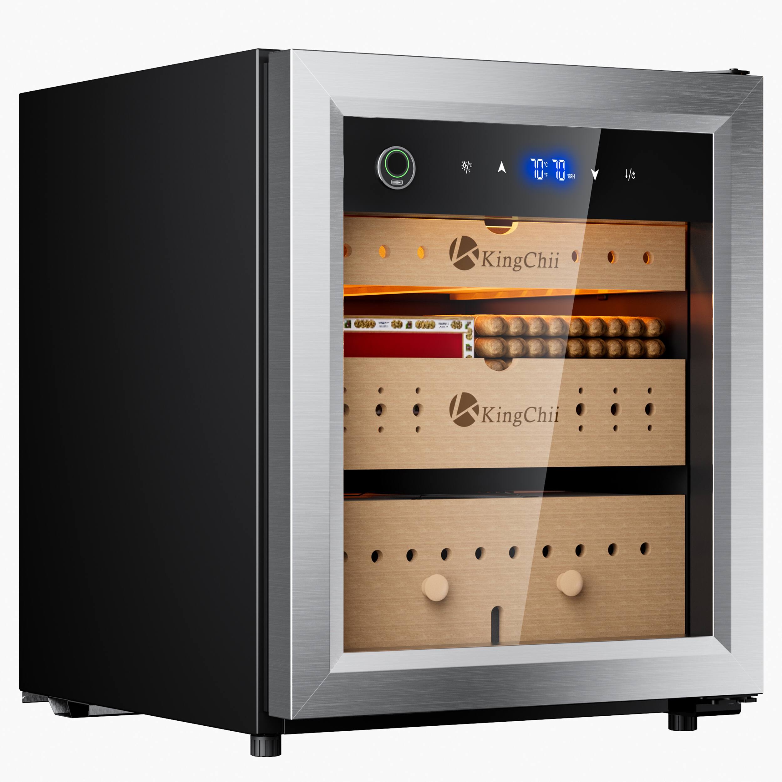KingChii - Pro 50L Upgrade Compressor Cigar Humidor with Temp & Humidity Control,400-Cigar Capacity - Silver