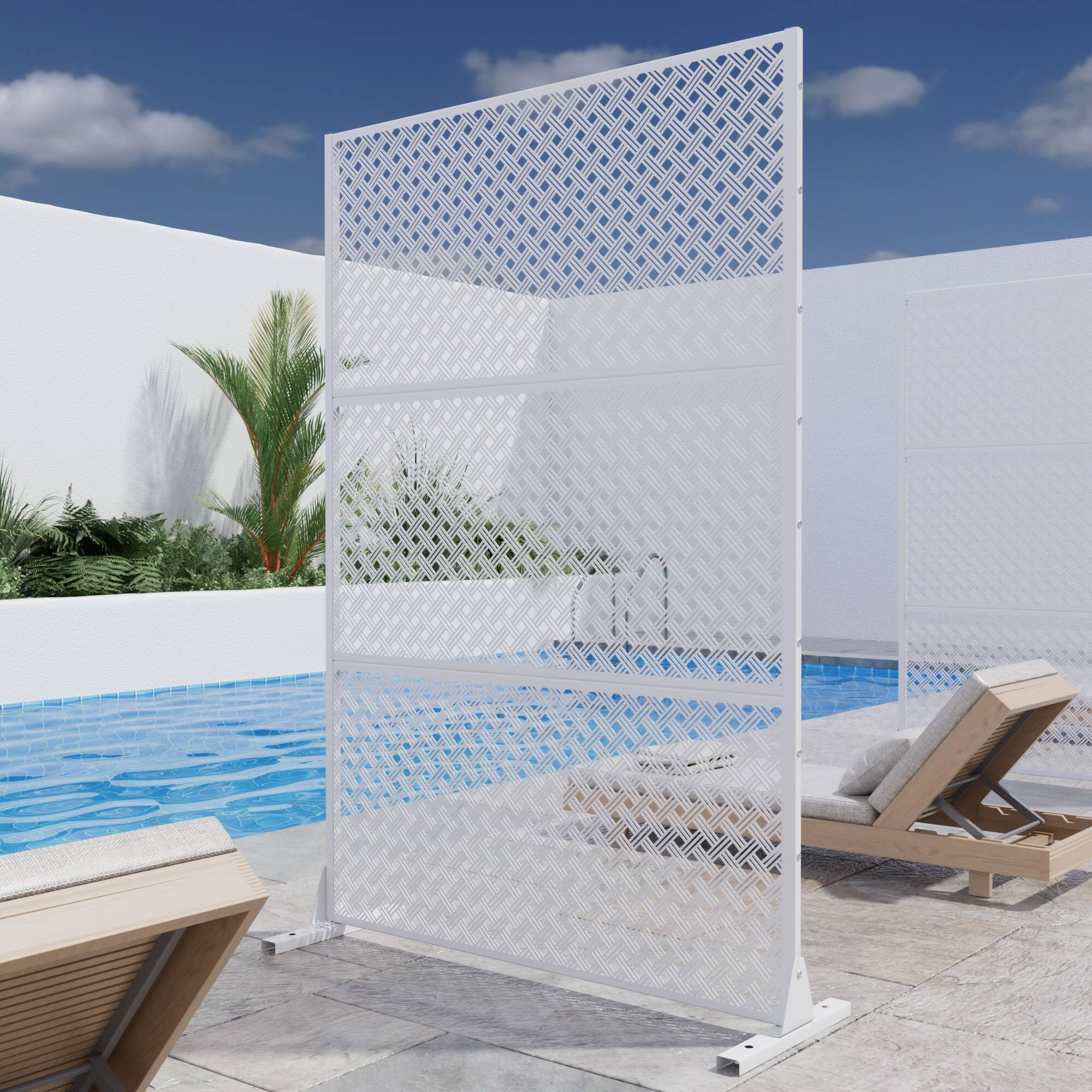 Alt View 1. PexFix - 72 in. x 47 in. Jason Pattern Metal Outdoor Privacy Screen & Panels, Freestanding Garden Divider Fence - White.