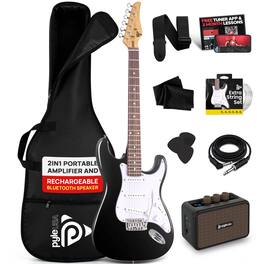 Pyle - Electric Guitar & Amp Kit, 39" Complete Starter Kit, Bluetooth Amp, ST-Style Pickups - PEGKT400BK - Black