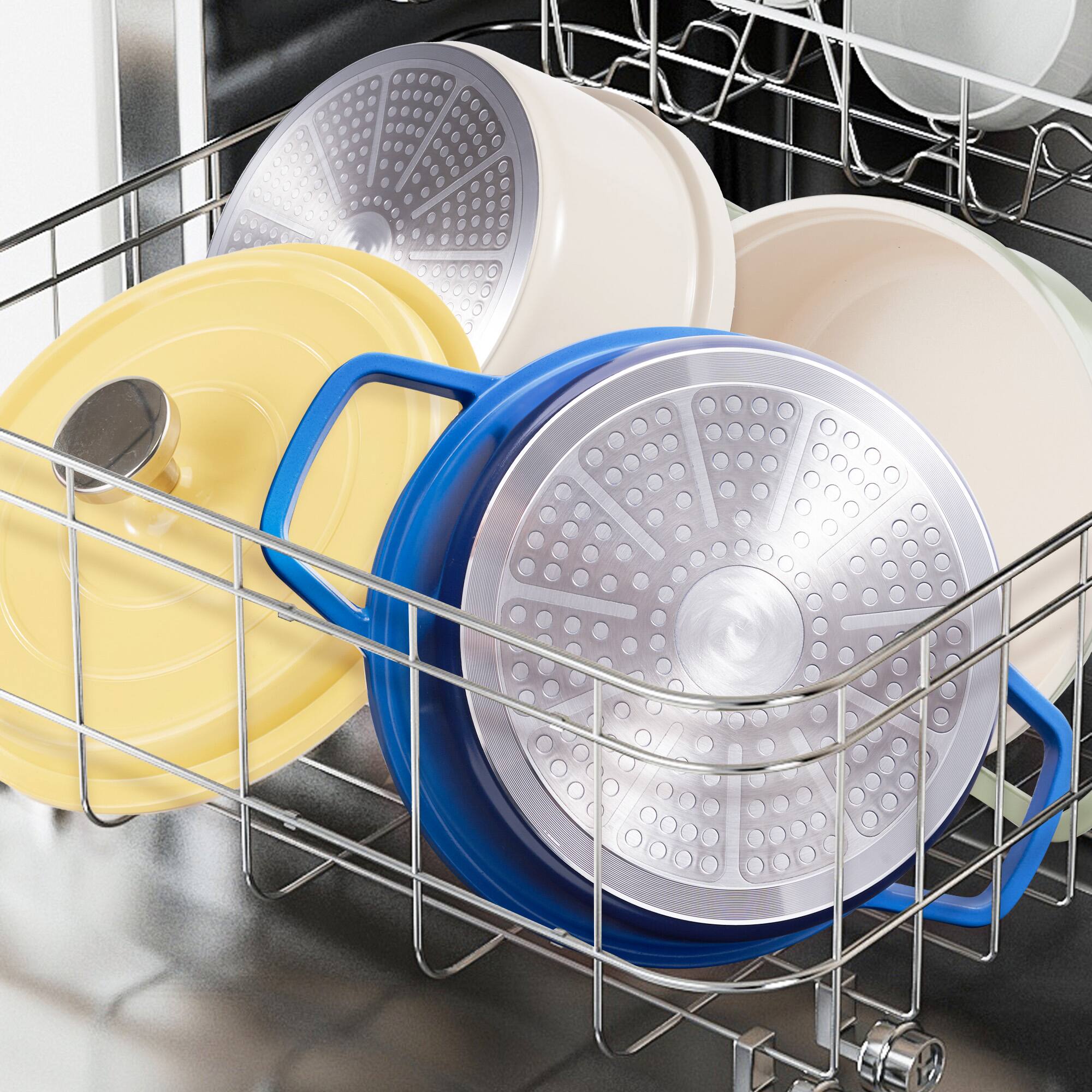 Alt View 2. MOOSOO - 5 Qt Dutch Oven Pot with Lid, Nonstick Dutch Oven, Enameled Dutch Oven for Bread Baking, Cooktops, Dishwasher Safe - Blue.