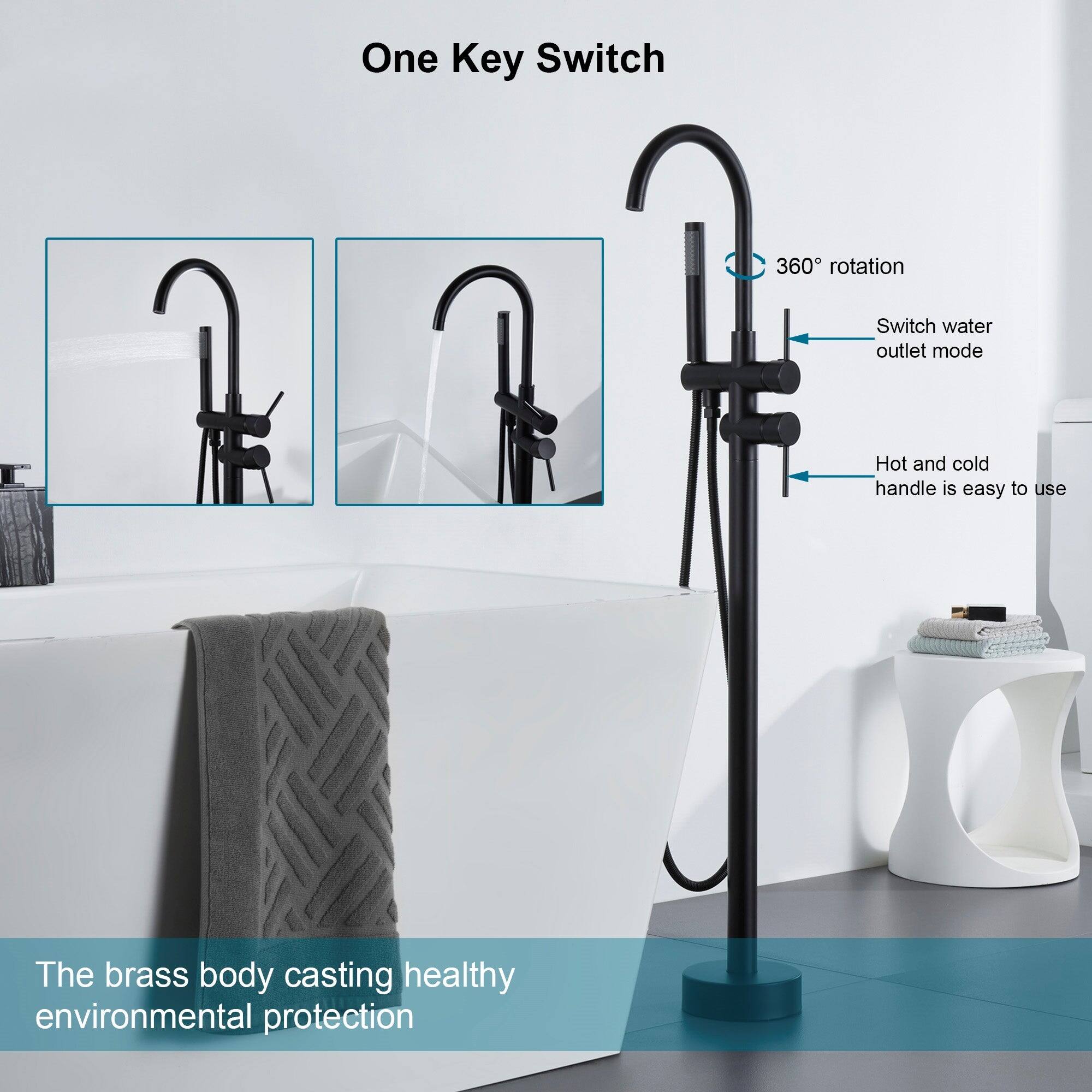 One Key Switch, 360° rotation, Switch water outlet mode, Hot and cold handle is easy to use, The brass body casting healthy environmental protection