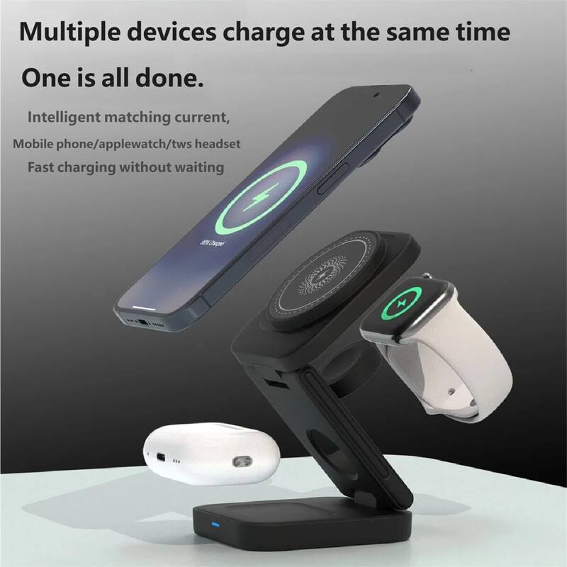 Multiple devices charge at the same time  
One is all done.  

Intelligent matching current,  
Mobile phone/applewatch/tws headset  
Fast charging without waiting