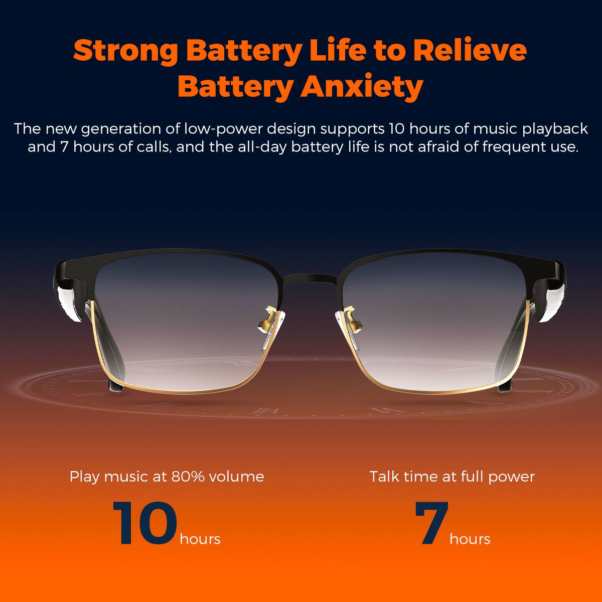 Strong Battery Life to Relieve Battery Anxiety

The new generation of low-power design supports 10 hours of music playback and 7 hours of calls, and the all-day battery life is not afraid of frequent use.

Play music at 80% volume 10 hours

Talk time at full power 7 hours