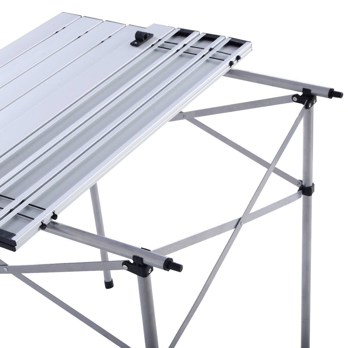 Alt View 4. Costway - Roll Up Portable Folding Camping Square Aluminum Picnic Table w/Bag (27-3/5'' ) - Silver.