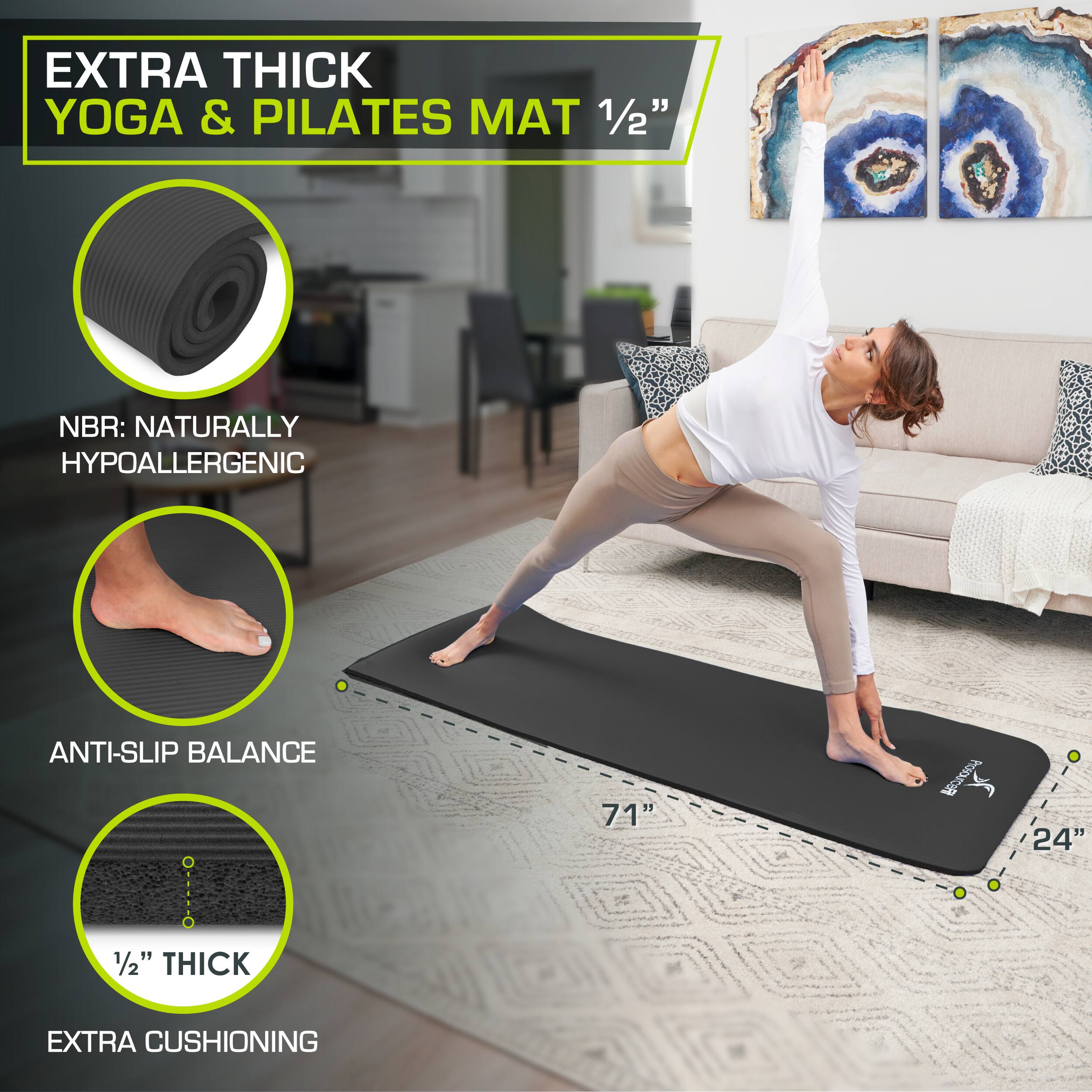 EXTRA THICK YOGA & PILATES MAT 1/2" NBR: NATURALLY HYPOALLERGENIC ANTI-SLIP BALANCE 71" 24" 1/2" THICK EXTRA CUSHIONING