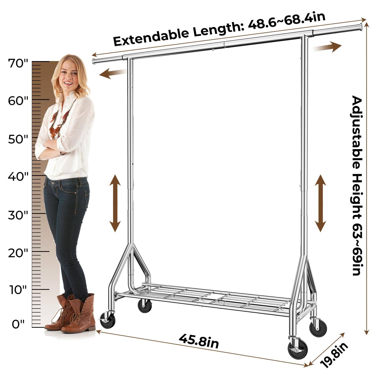 - Extendable Length: 48.6~68.4in
- Adjustable Height: 63~69in
- Width: 45.8in
- Depth: 19.8in