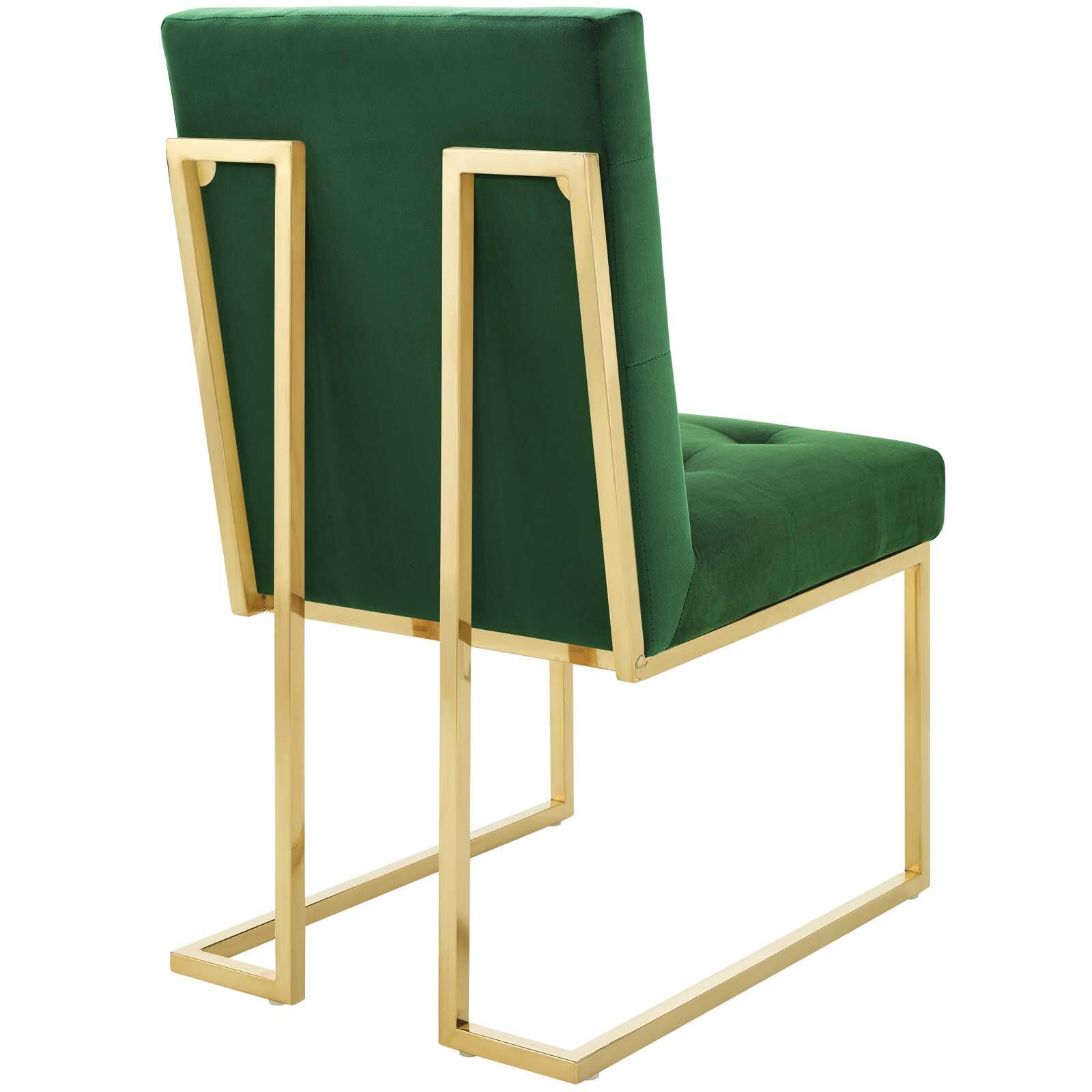 Alt View 1. Modway - Privy Gold Stainless Steel Performance Velvet Dining Chair by Modway - Gold Emerald.
