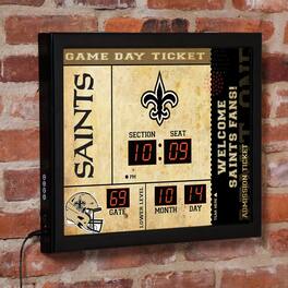 Evergreen Enterprises - New Orleans Saints 15" x 19" Bluetooth Scoreboard Wall Clock - Brown