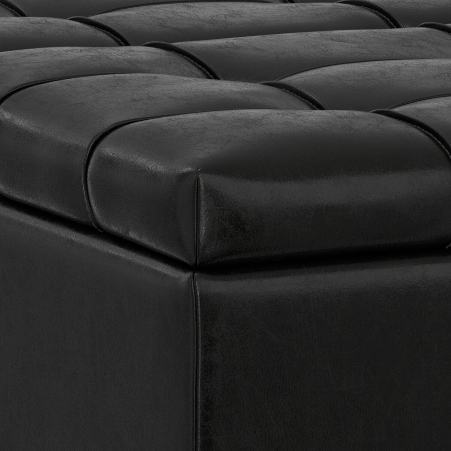 Alt View 8. Simpli Home - Mariah 36 inch Contemporary Rectangle Lift Top Table Storage Ottoman in Midnight Black PU Black faux leather, Assembled - Midnight Black.