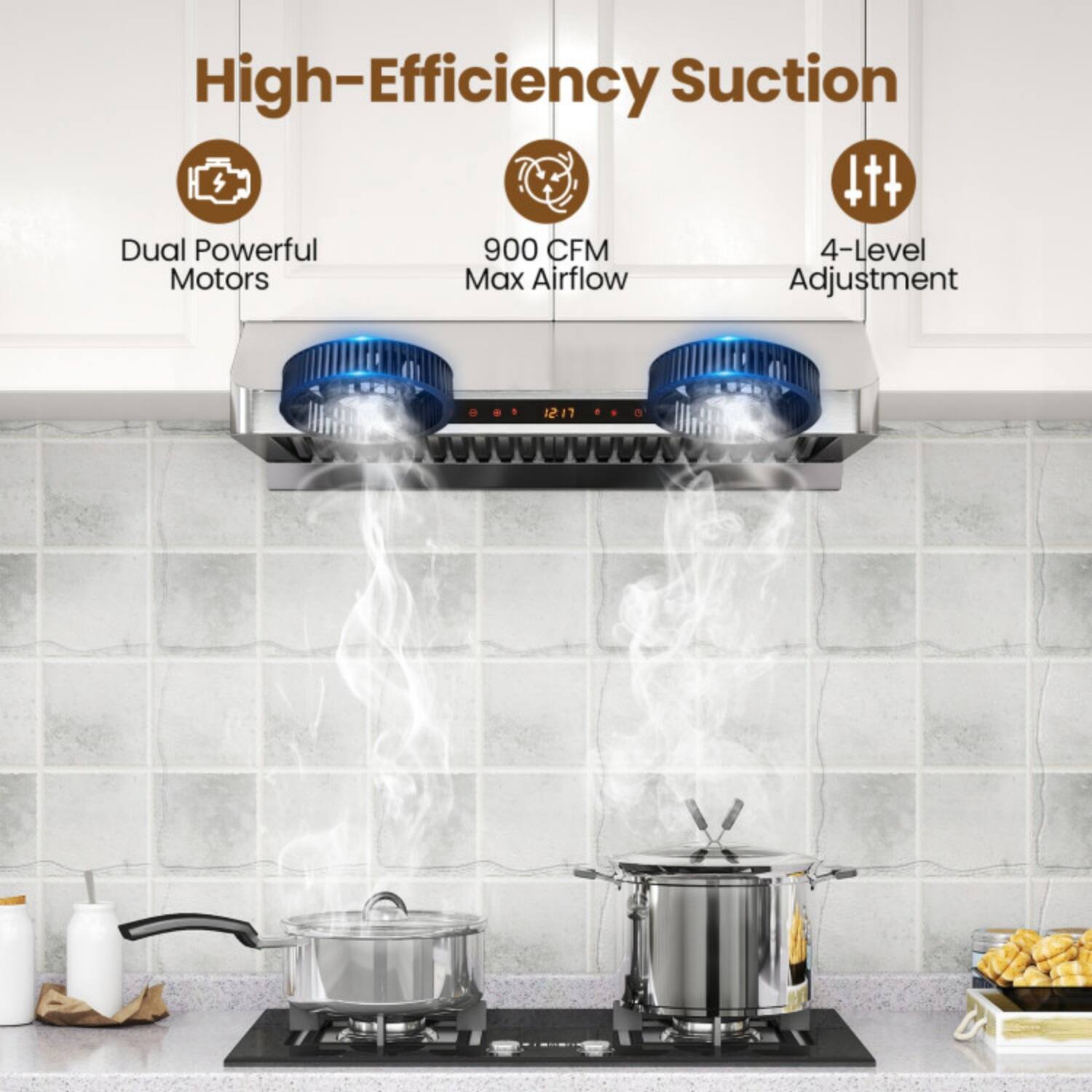 High-Efficiency Suction  
Dual Powerful Motors  
900 CFM Max Airflow  
4-Level Adjustment