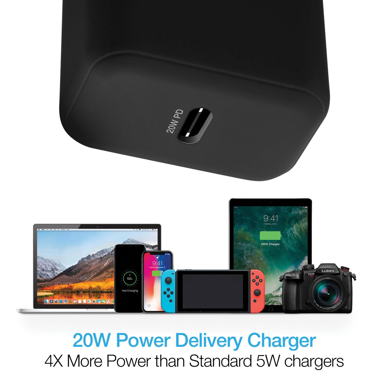 20W Power Delivery Charger  
4X More Power than Standard 5W chargers