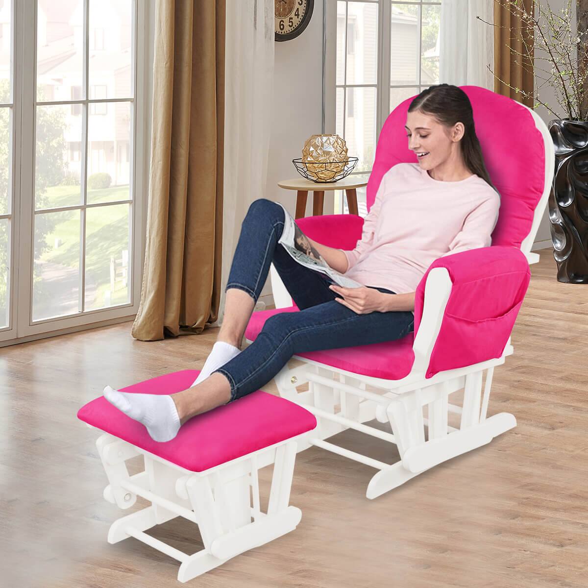 Alt View 3. Costway - Costway Glider and Ottoman Cushion Set Wood Baby Nursery Rocking Chair - Pink.