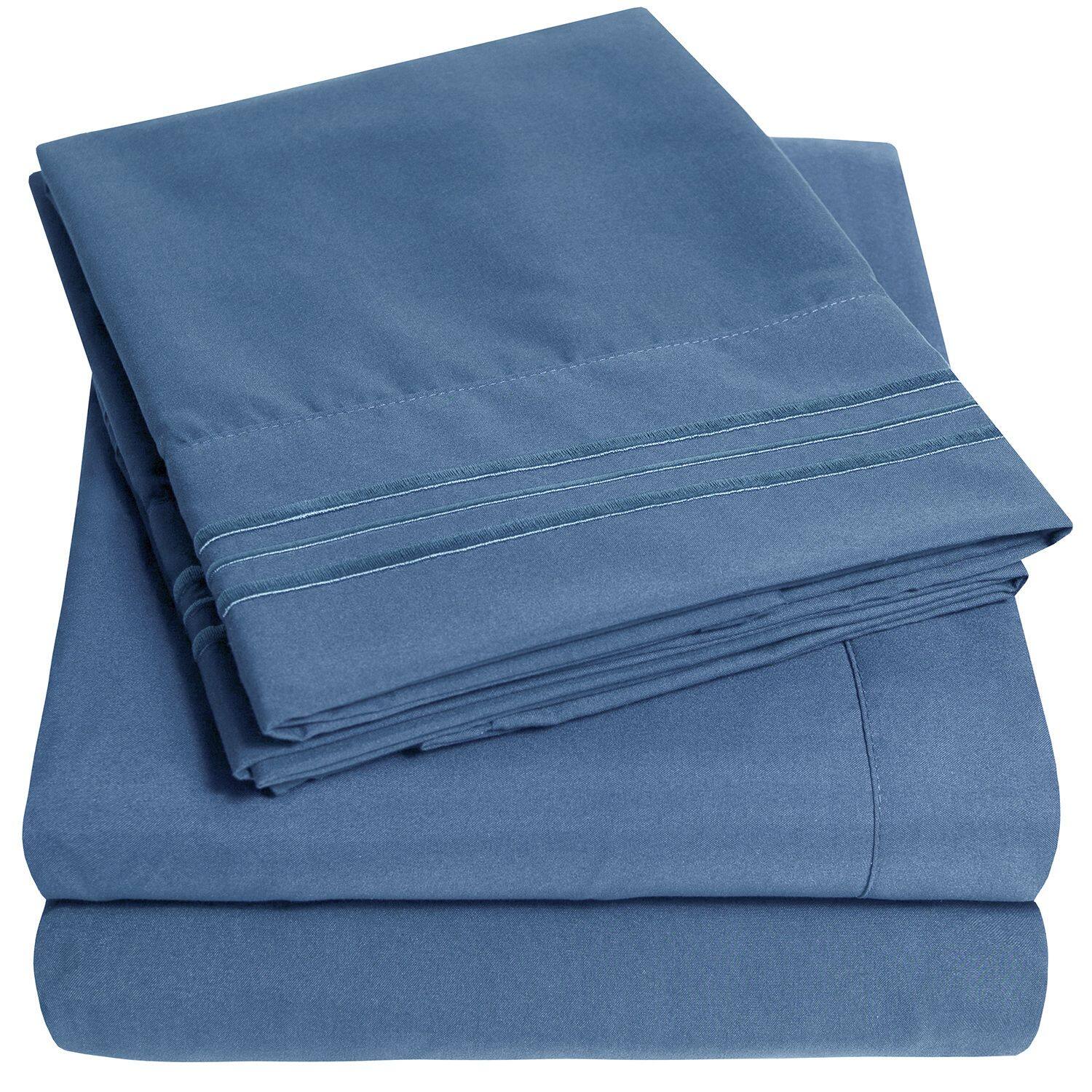 Angle. Sweet Home Collection - 18"-24" Extra Deep Pocket, 4-Piece Bed Sheets Set, California King - Denim.