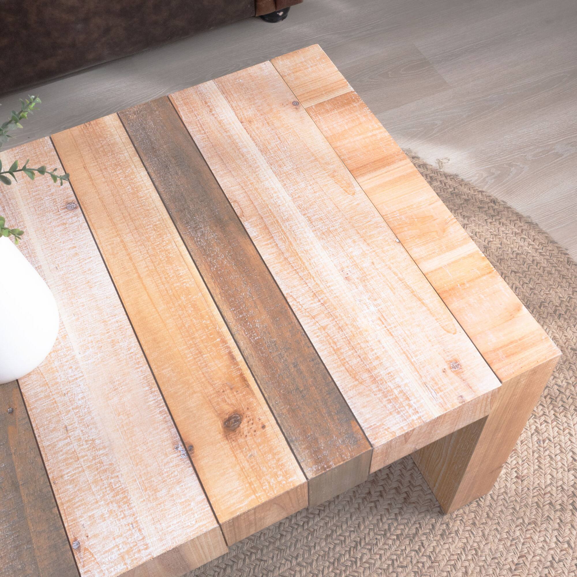 Alt View 5. GOODSILO - Modern Rustic Rectangular Coffee Table for Living Room with Slatted Design and Sturdy Construction - Multicolor.