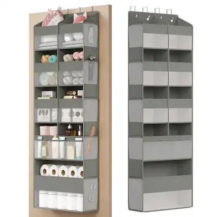 Front. Songmics Home - Over-the-Door Organizer, 9-Compartment Door Hanging Storage Shelf, Foldable Closet Hanging Organizer, Heavy-Duty - Dove Gray.