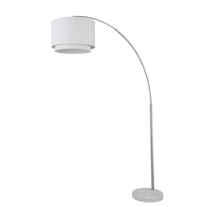 Front. FC Design - FC Design Modern 81" Tall Standing Adjustable Arched Floor Lamp with Double Drum Shade and Marble Base - White - White.