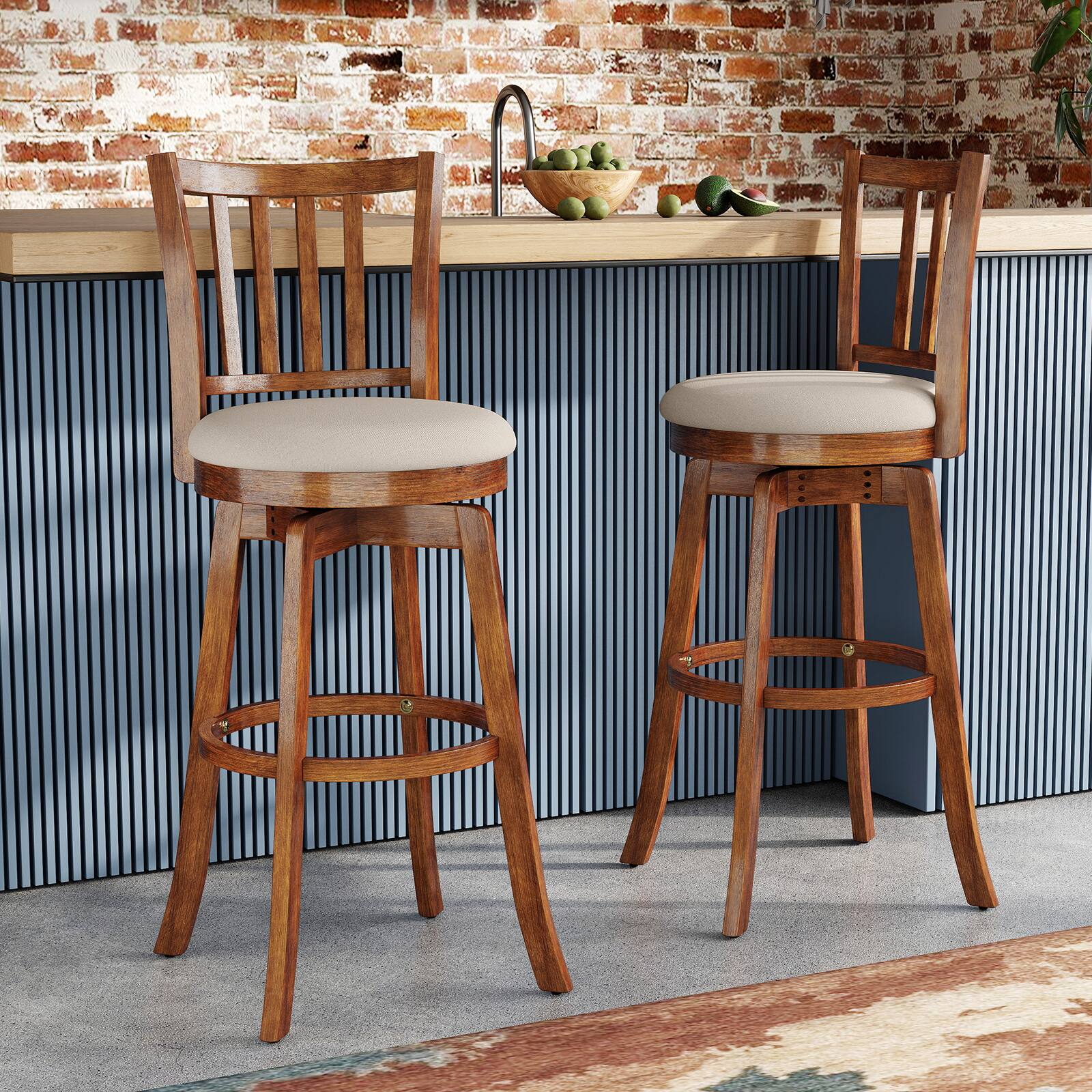 Alt View 1. Gymax - Gymax 30.5'' Swivel Barstools Set of 2 w/Backrest & Upholstered Seat Footrest for Pub - Brown.