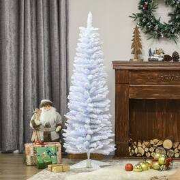 Pefilos - 5ft Snow-Covered Artificial Pine Tree with Pencil Shape and Realistic Branches - White