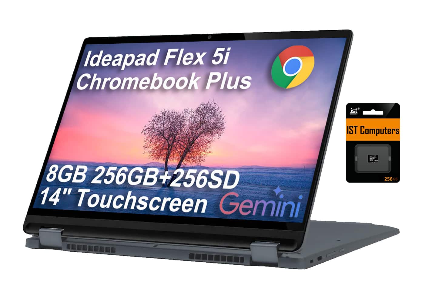 Lenovo - Flex 5i Chromebook Plus Laptop with Gemini - 14" FHD+ Touchscreen - Intel Core i5 - 8GB RAM - 256GB+256GB SD - Chrome OS - Storm Grey