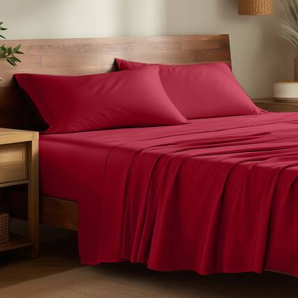 Front. Bare Home - Bamboo Sheet Set - Red.