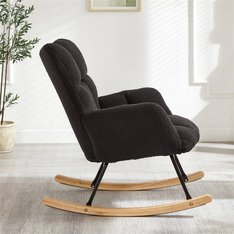 Back. HTUTWOO - Glider Chair for Living Room - Tufted Upholstered Teddy Fabric Rocking Chair, Metal Frame Accent Chair - Dark Gray.