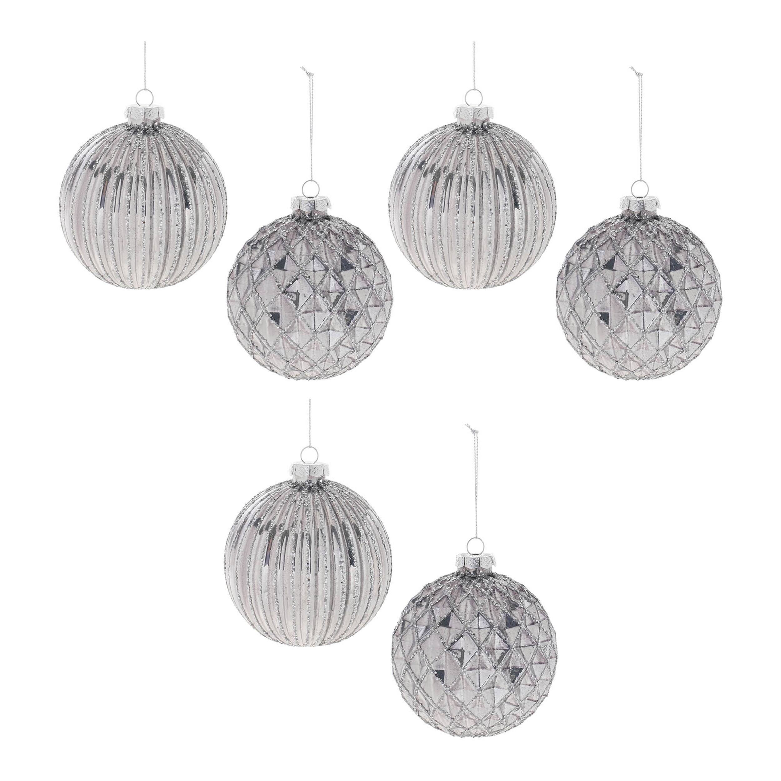 Alt View 2. BreeBe - Glittered Glass Ball Ornament (Set of 6) - Silver.