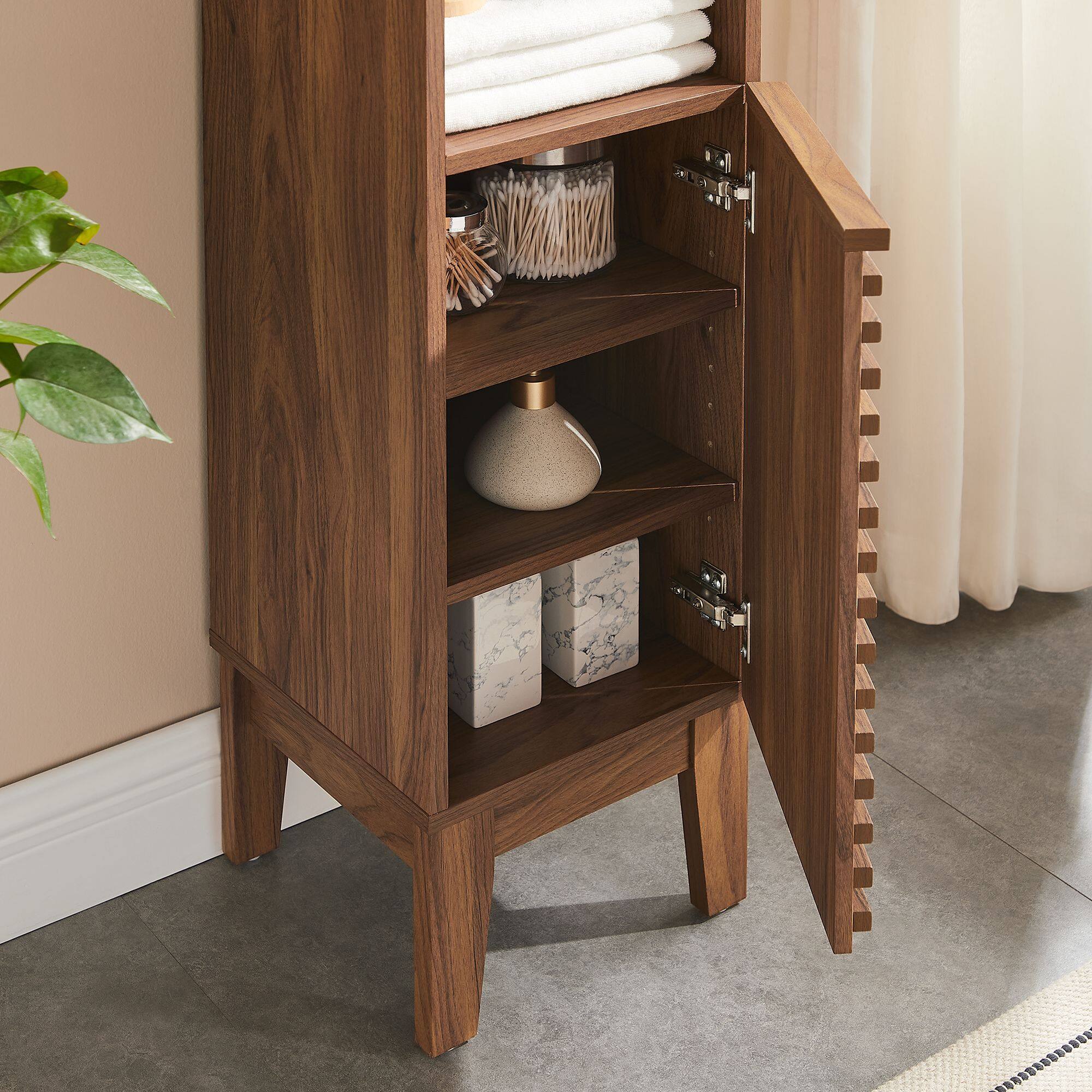 Alt View 2. Modway - Render Tall Narrow Bathroom Storage Cabinet by Modway - Walnut.