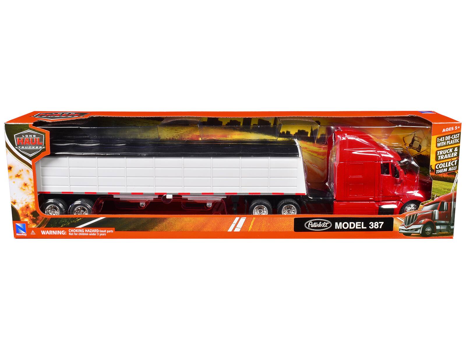 Peterbilt 387 Truck Red with Grain Trailer White 