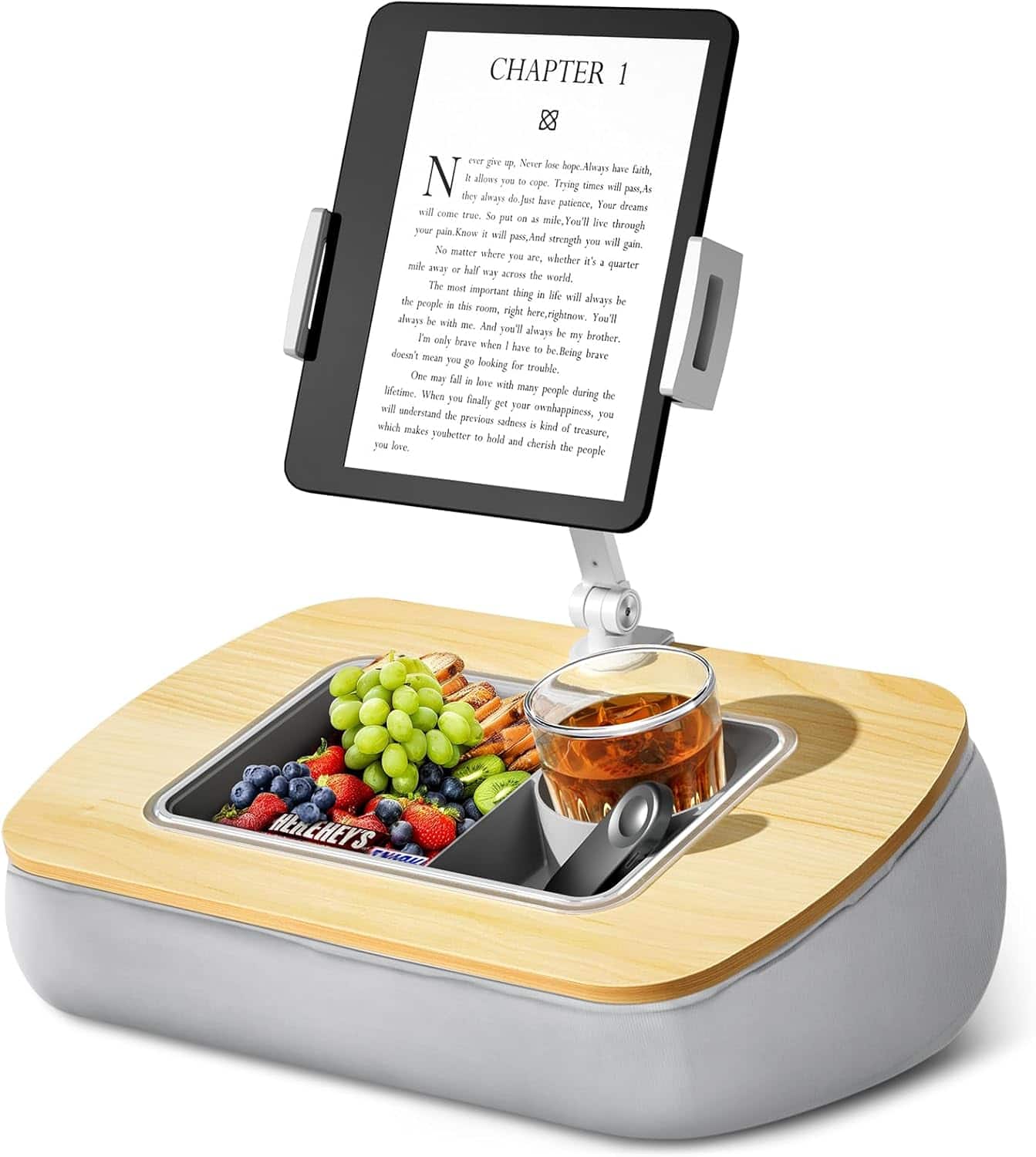 FINEAK - Tablet Pillow Lap Stand with Snack Bowl for Hands-Free Relaxation - Birch Gray