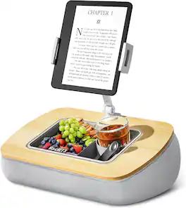 FINEAK - Tablet Pillow Lap Stand with Snack Bowl for Hands-Free Relaxation - Birch Gray