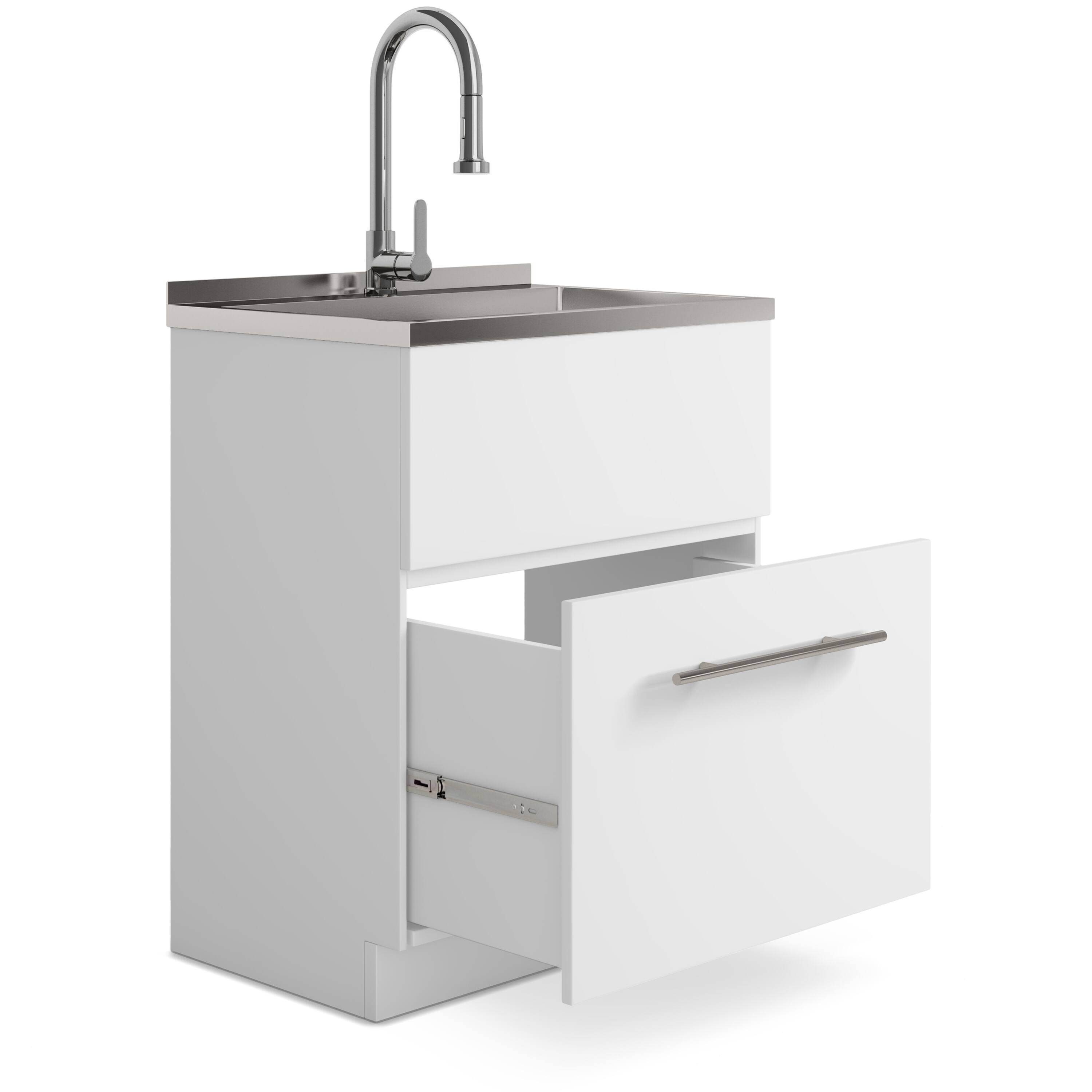 Back. Simpli Home - Metro  All-in-One 28-inch Utility Sink & Cabinet - Pure White.