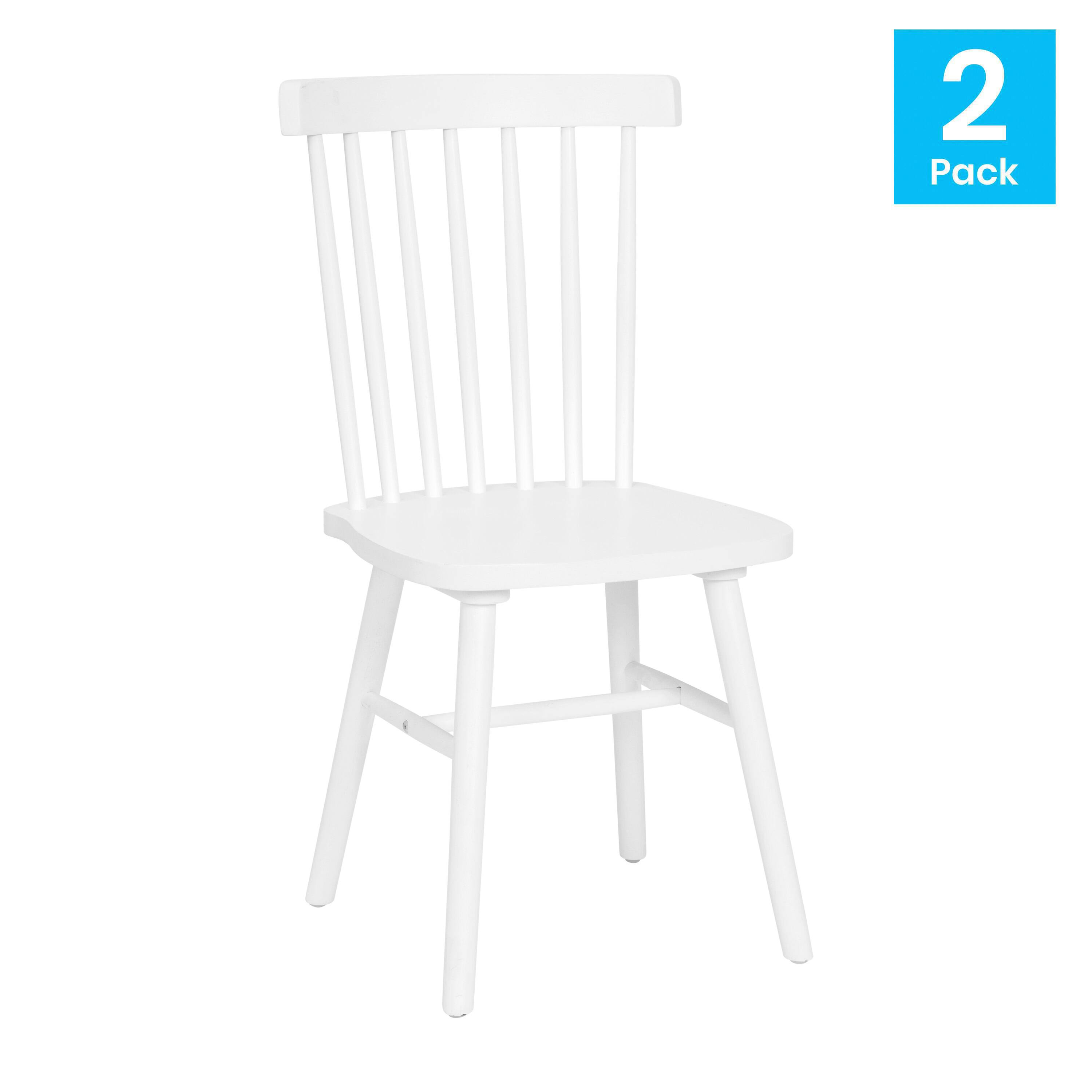 Alt View 1. Emma + Oliver - Canmore Set of Premium Solid Wood Spindle Back Armless Dining Chairs with Saddle Seats and Felt Floor Protectors - White.