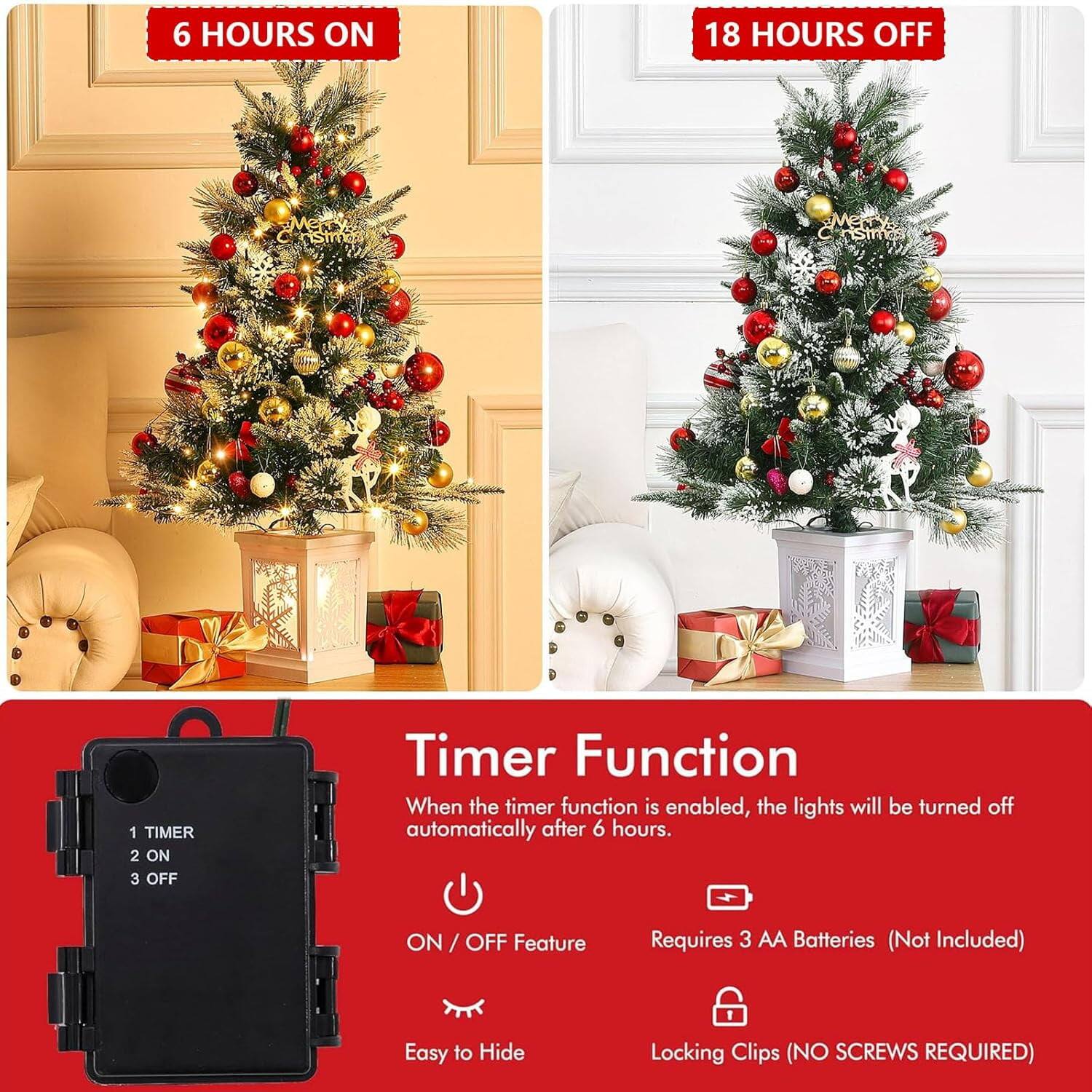 Alt View 4. GARVEE - 3ft Pre-Lit Christmas Tree, Mini Xmas Tree with 78 LED Lights, Indoor & Outdoor Party Decor for Holiday Events - Green 2pcs.