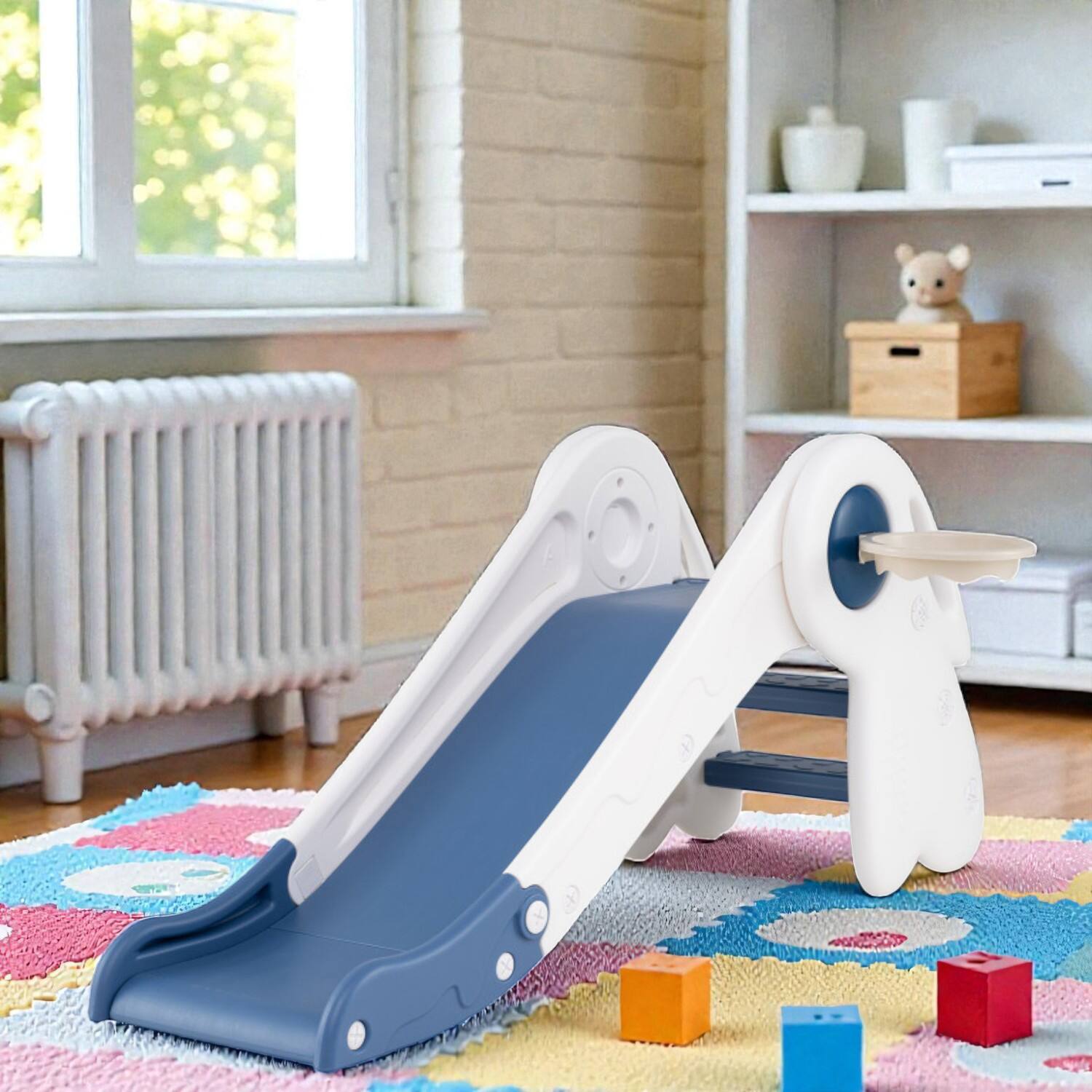 BreeBe - 3-in-1 Kids Slide and Climbing Set with Basketball Fun - Blue price history on PriceWatchPro