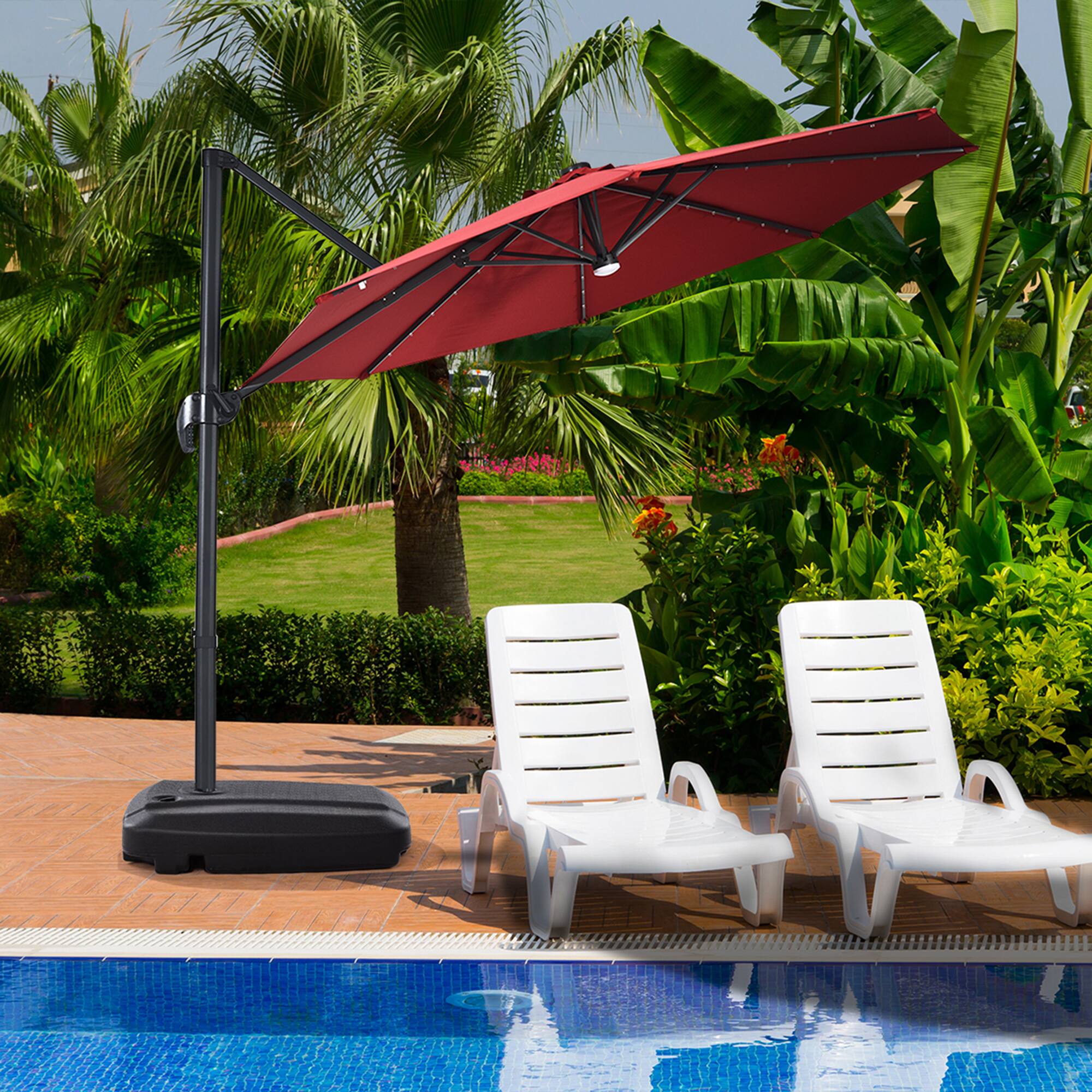 Alt View 2. Gymax - Gymax 60L Patio Cantilever Offset Umbrella Base Portable Base Weight w/ Wheels - Black.