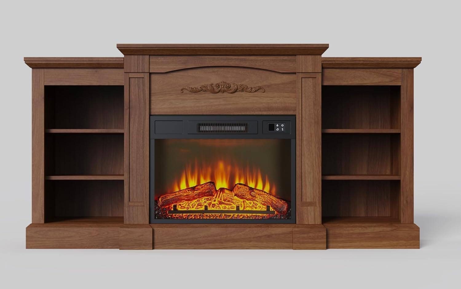 Front. GARVEE - 69 Inch Electric Fireplace and Mantel Shelves Replaceable Fireplace Insert Heater Timer Realistic Log and Flame Effect.