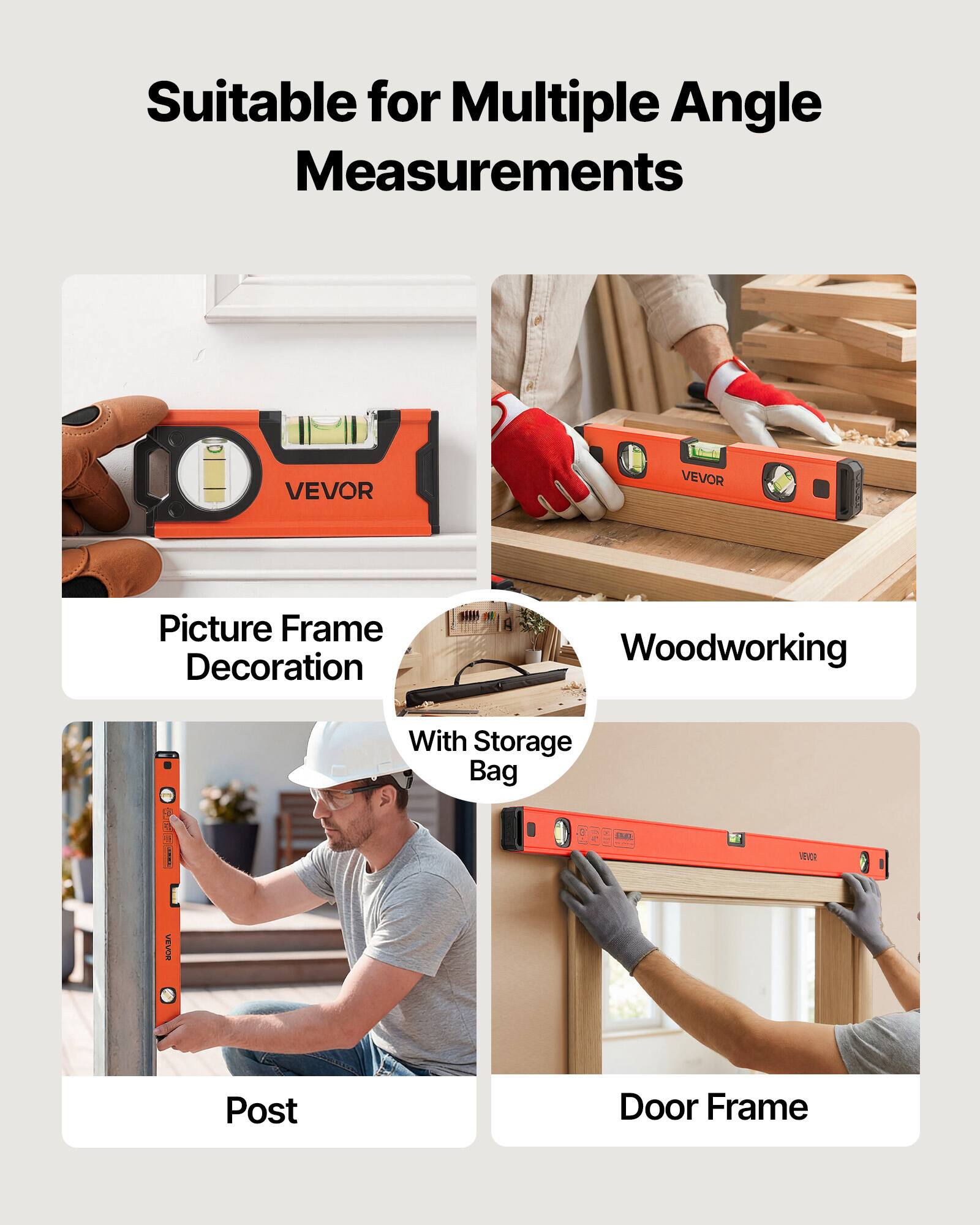 Suitable for Multiple Angle Measurements

- Picture Frame Decoration
- Woodworking
- With Storage Bag
- Post
- Door Frame