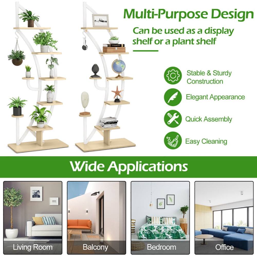 Multi-Purpose Design  
Can be used as a display shelf or a plant shelf  

Stable & Sturdy Construction  
Elegant Appearance  
Quick Assembly  
Easy Cleaning  

Wide Applications  
Living Room  
Balcony  
Bedroom  
Office